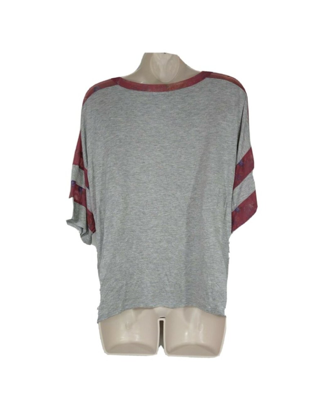 Eyeshadow Top T-shirt Size L Gray Red Floral Sheer Mesh Trim Festival Summer - Picture 3 of 6